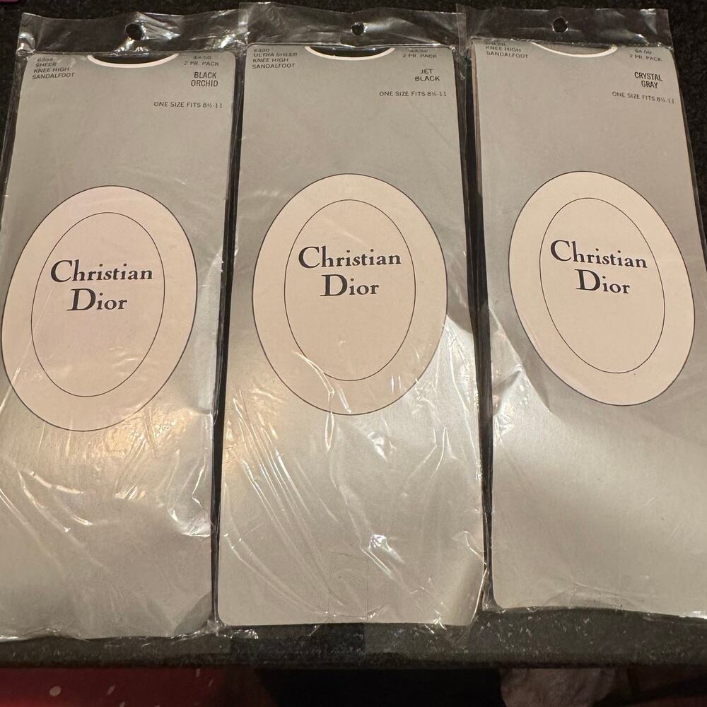 Vtg Christian Dior Made in USA 3 Pairs Sheer Knee High Sandal Foot Hose